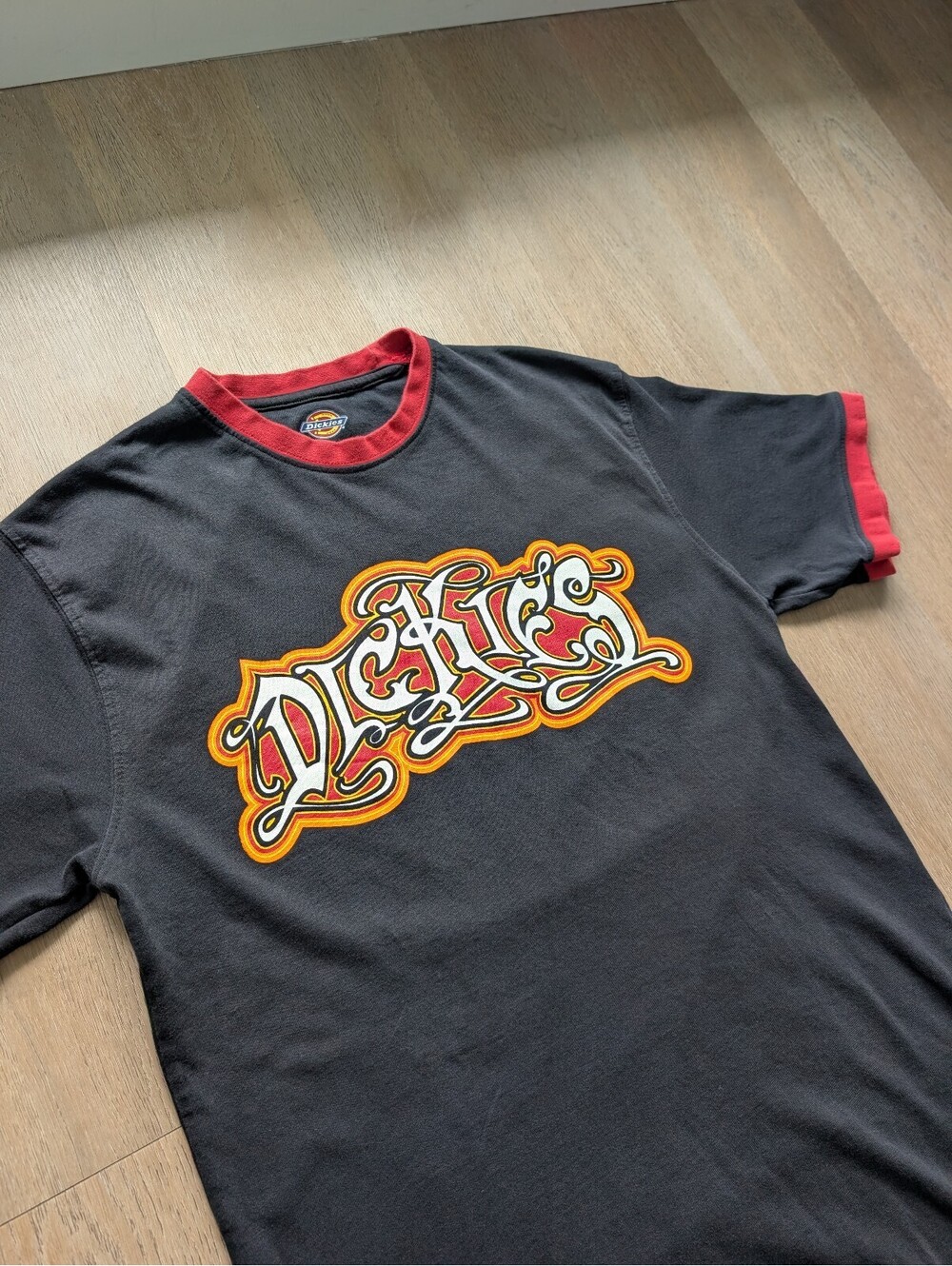Dickies Ringer Tee Black Red Script Graphic Streetwear Skate Y2K Retro Mens M